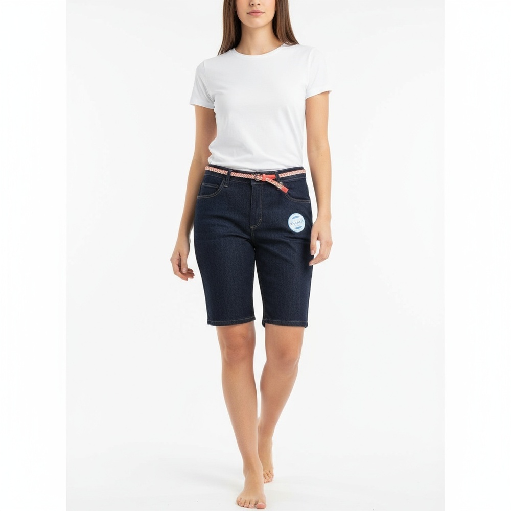 NWT Riders By Lee Womens Dark Wash Denim Shorts 16 Ultimate Stretch Braided Belt